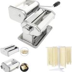 MZTOGR pasta roller on a kitchen counter with adjustable thickness settings for pasta sheets.